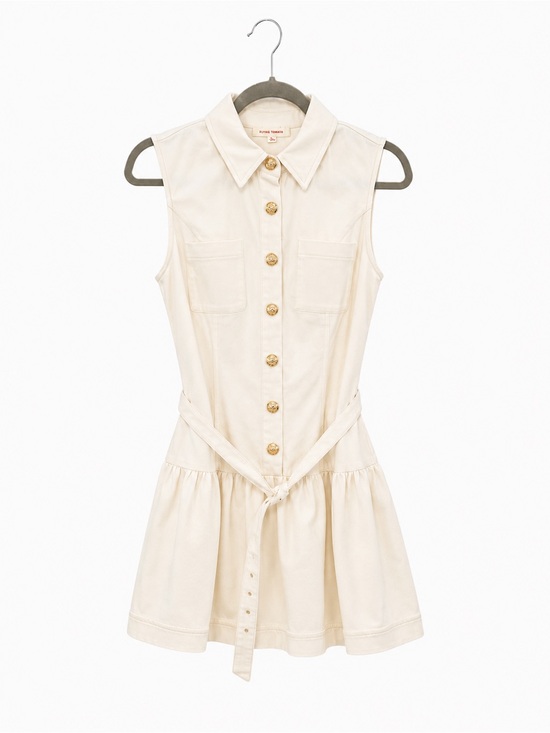 Flying Tomato Dresses & Skirts - Flying Tomato Sleeveless Cream Button-Front Mini Dress with Belt